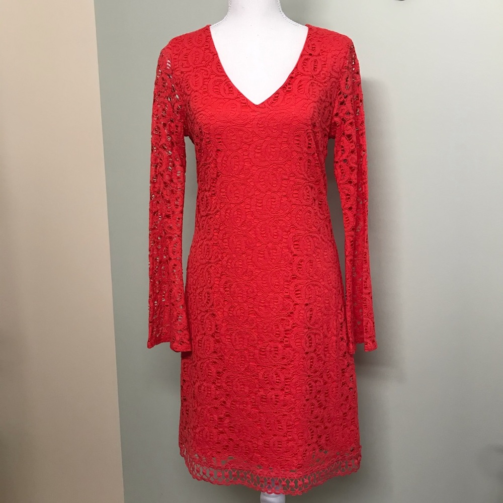 Laundry Lace Orange Bell Long Sleeve Dress